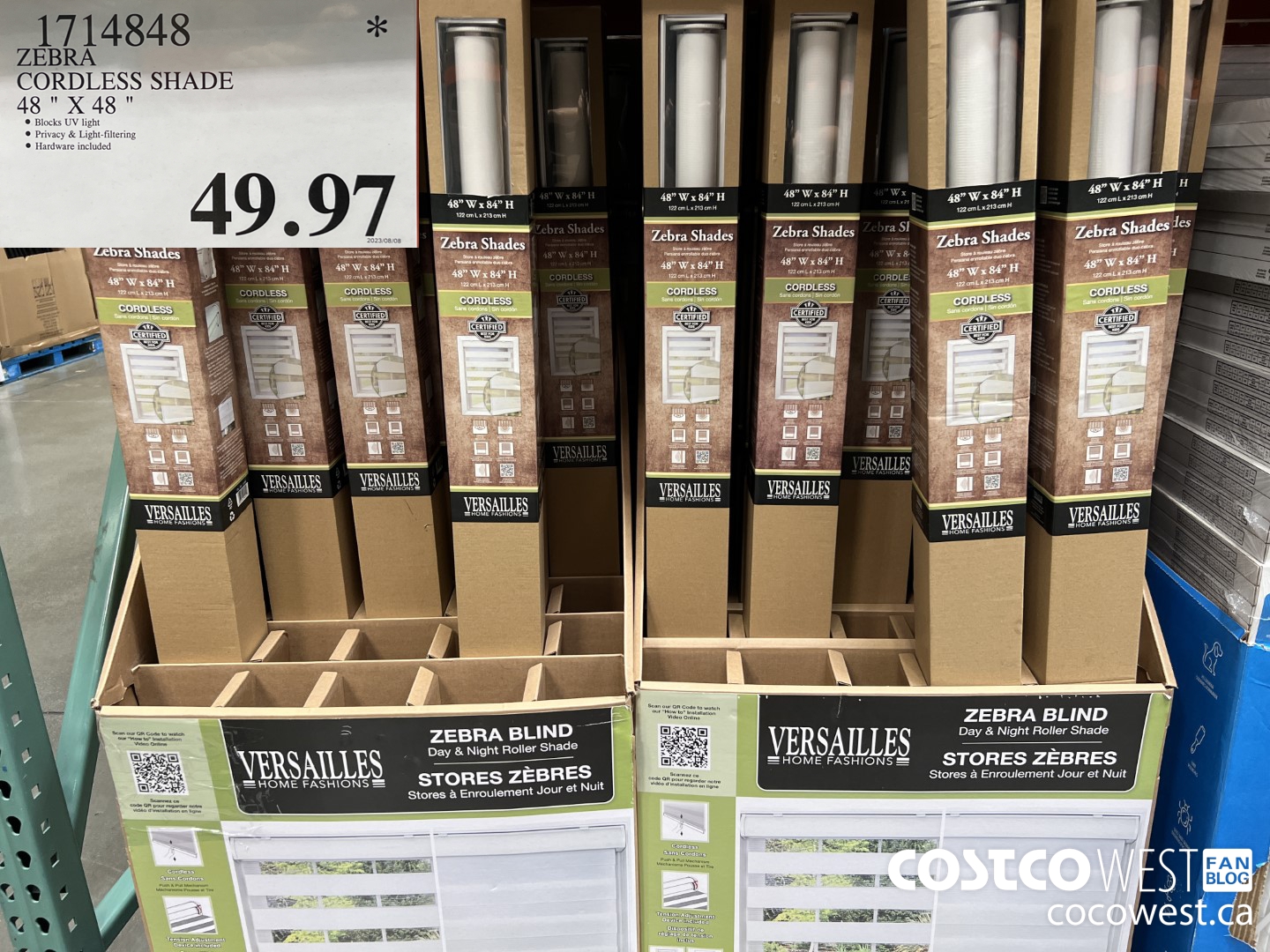 1714848 ZEBRA CORDLESS SHADE 48 X 84 IN $49.97