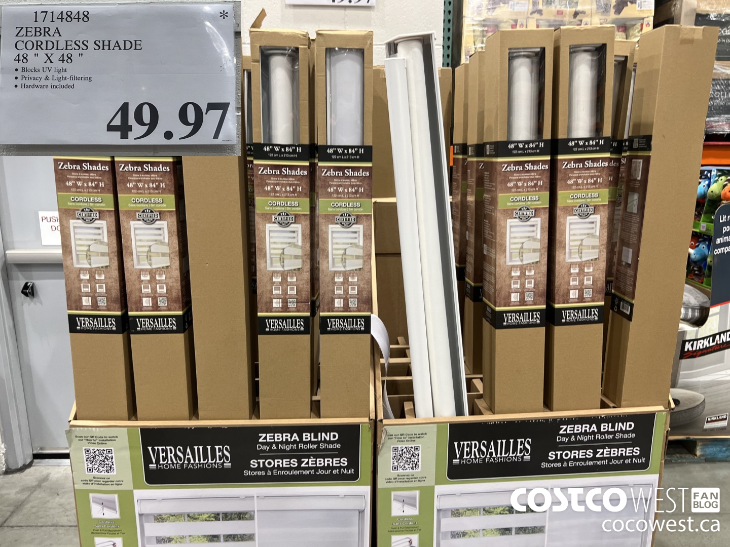 1714848 ZEBRA CORDLESS SHADE 48 X 84 IN $49.97