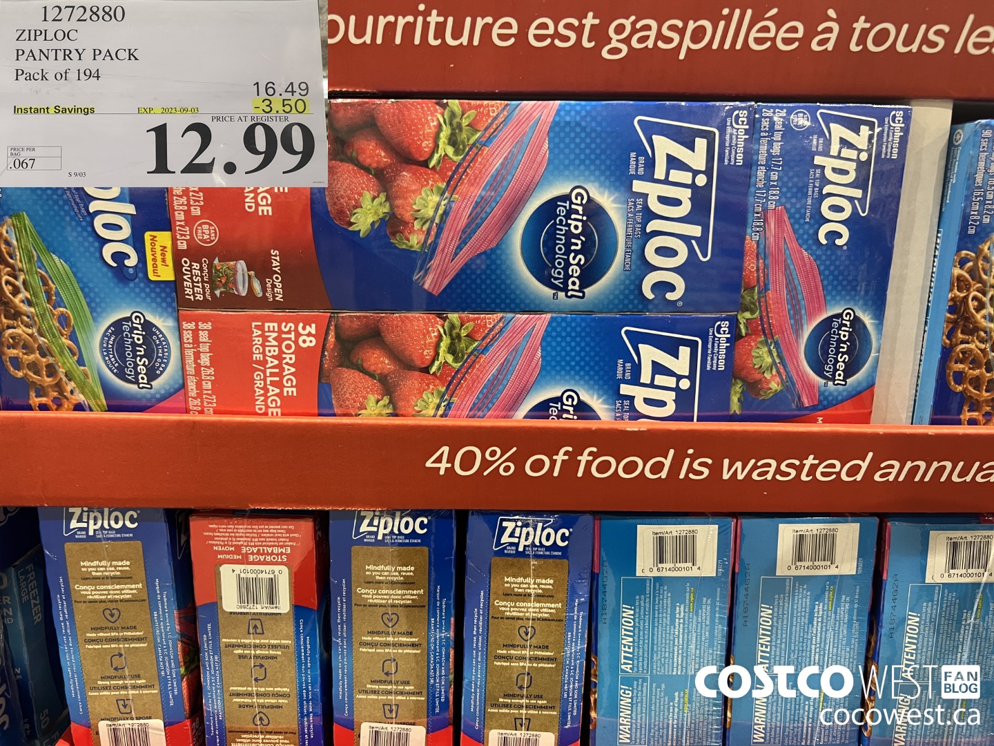 1272880 ZIPLOC PANTRY PACK Pack of 194 ($3.50 INSTANT SAVINGS EXPIRES ON 2023-09-03) $12.99