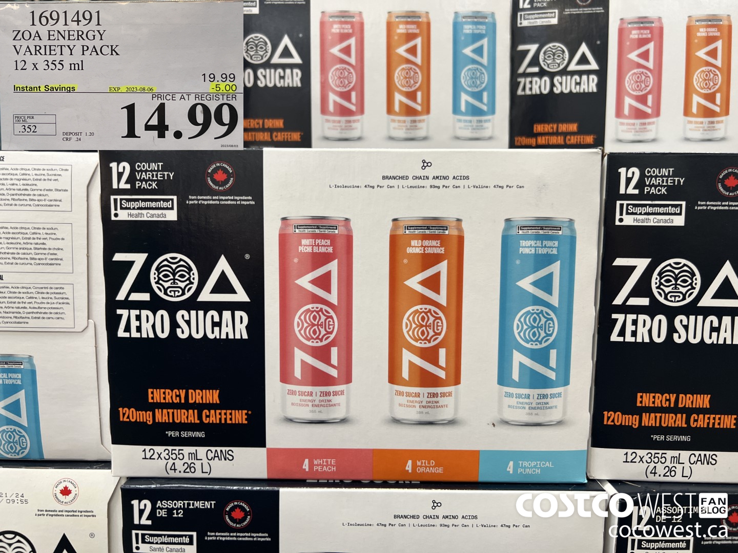 1691491 ZOA ENERGY VARIETY PACK 12 X 355 ML ($5.00 INSTANT SAVINGS EXPIRES ON 2023-08-06) $14.99