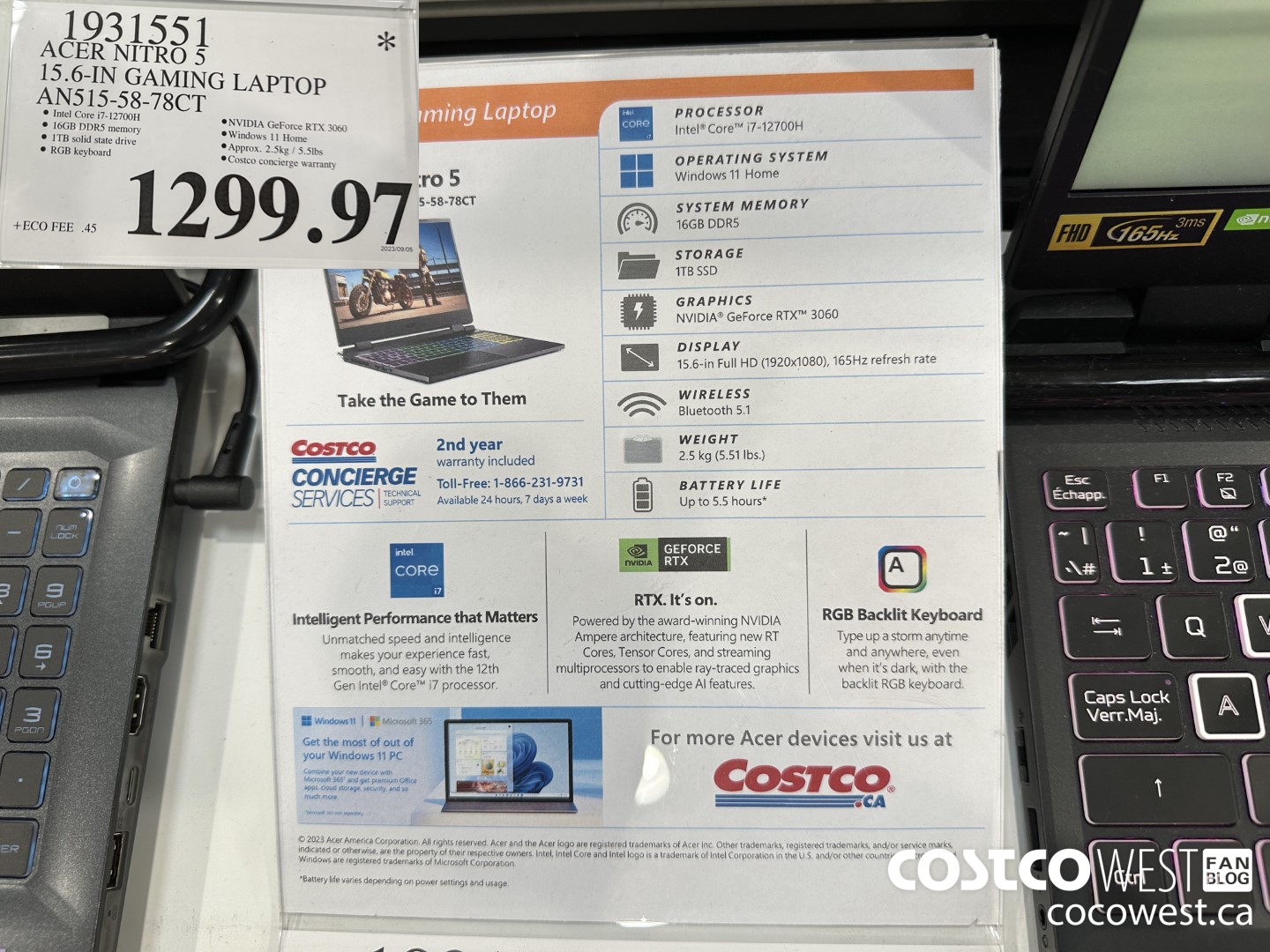 1931551 ACER NITRO 5 15.6-IN GAMING LAPTOP AN515-58-78CT $1299.97