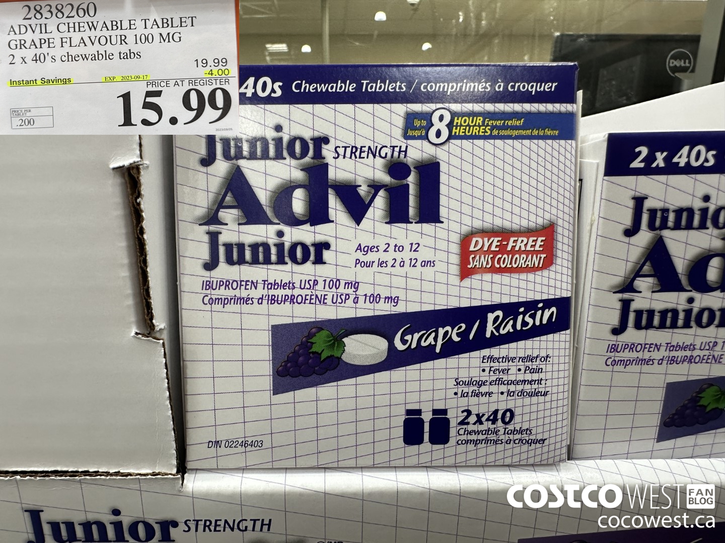 2838260 ADVIL CHEWABLE TABLET GRAPE FLAVOUR 100 MG 2 X 40'S CHEWABLE TABS ($4.00 INSTANT SAVINGS EXPIRES ON 2023-09-17) $15.99