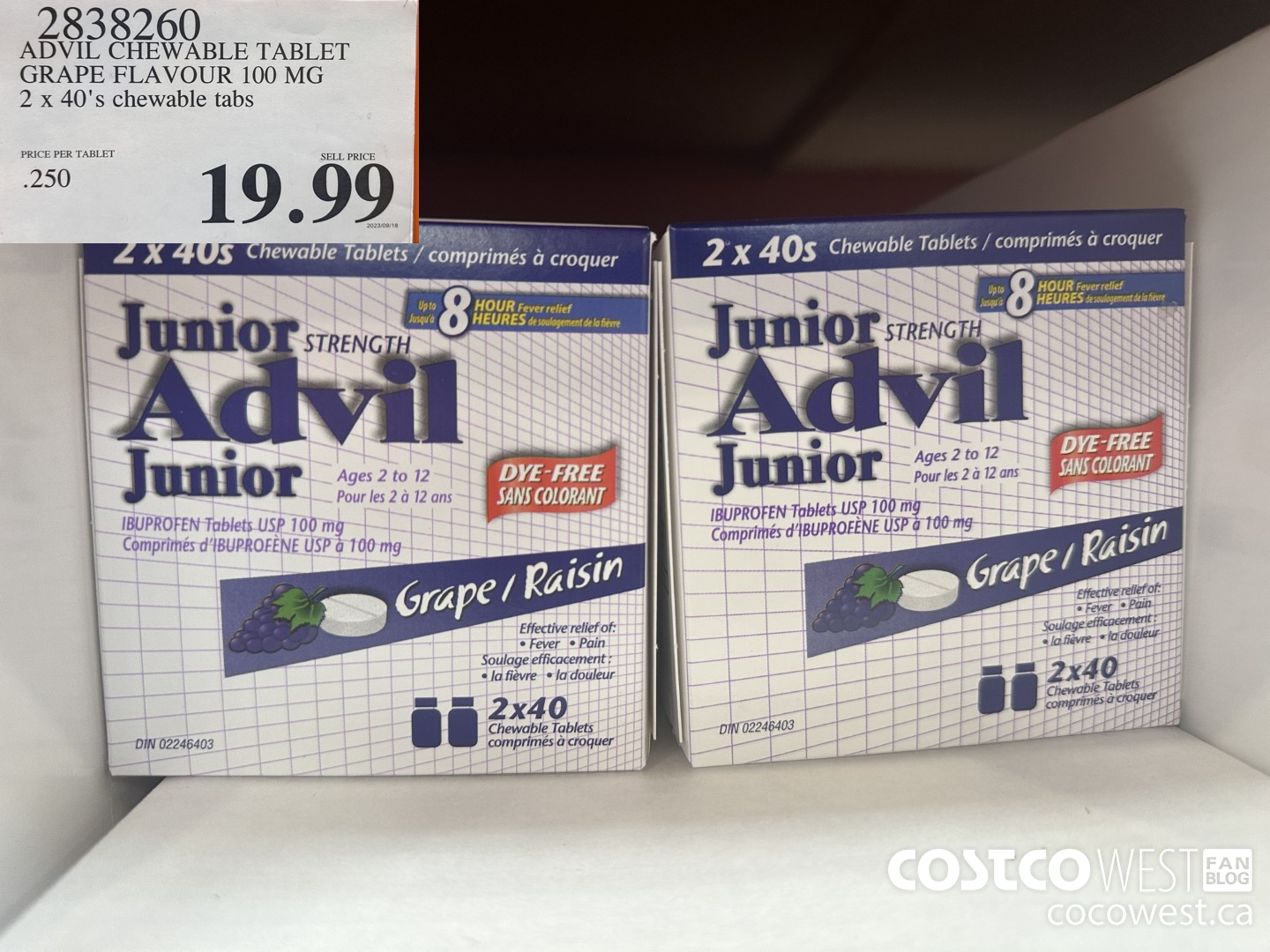 2838260 ADVIL CHEWABLE TABLET GRAPE FLAVOUR 100 MG 2 X 40'S CHEWABLE TABS $19.99