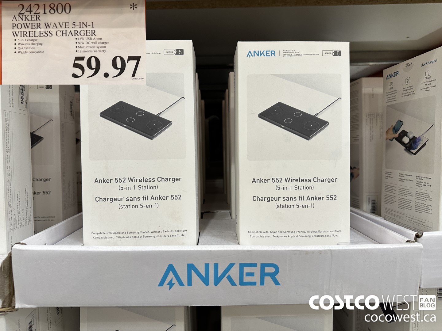 2421800 ANKER POWER WAVE 5-IN-1 WIRELESS CHARGER $59.97