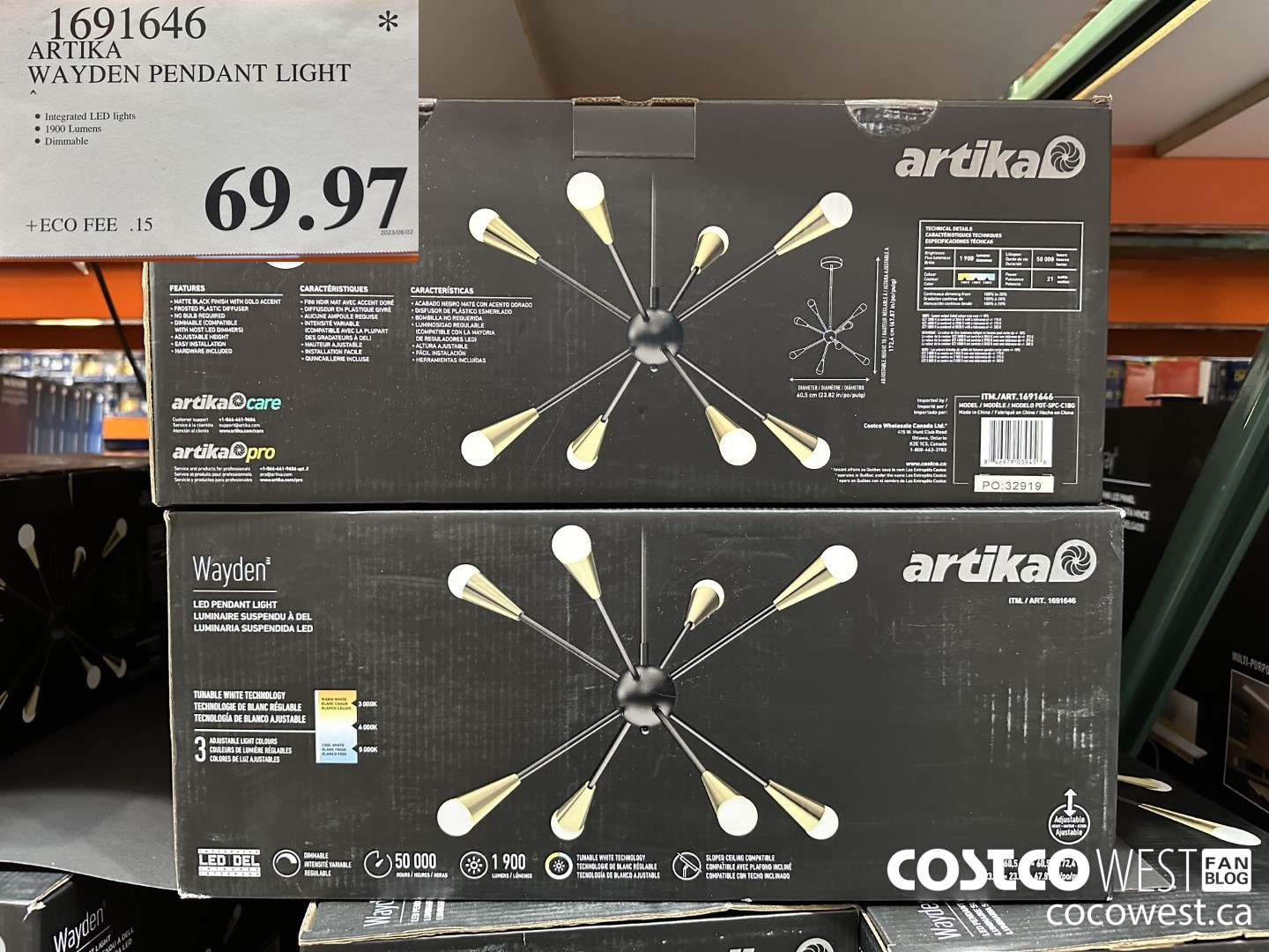 1691646 ARTIKA WAYDEN LED PENDANT LIGHT $69.97