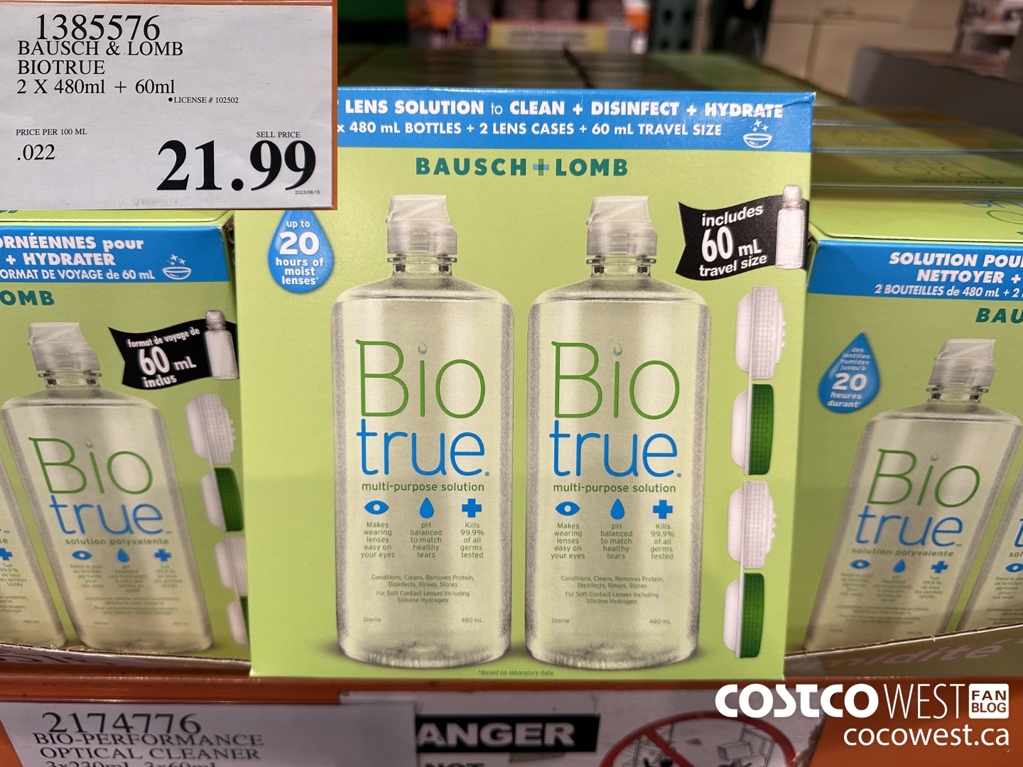 1385576 BAUSCH & LOMB BIOTRUE 2 X 480 ML + 60 ML $21.99