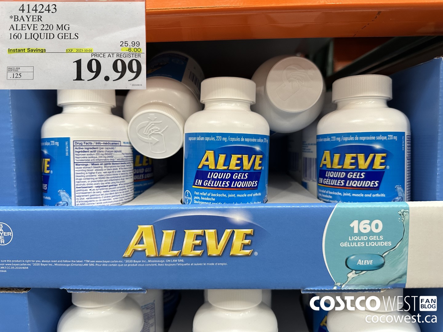 414243 BAYER ALEVE 220 MG 160 LIQUID GELS ($6.00 INSTANT SAVINGS EXPIRES ON 2023-10-01) $19.99