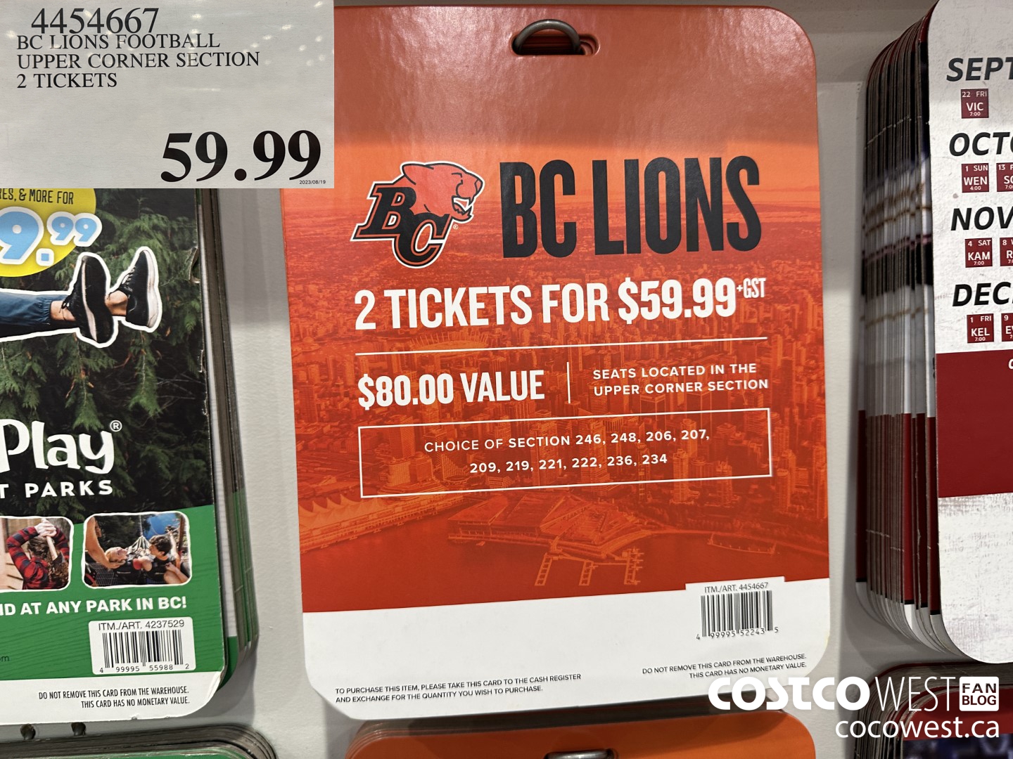 4454667 BC LIONS FOOTBALL UPPER CORNER SECTION 2 TICKET $59.99