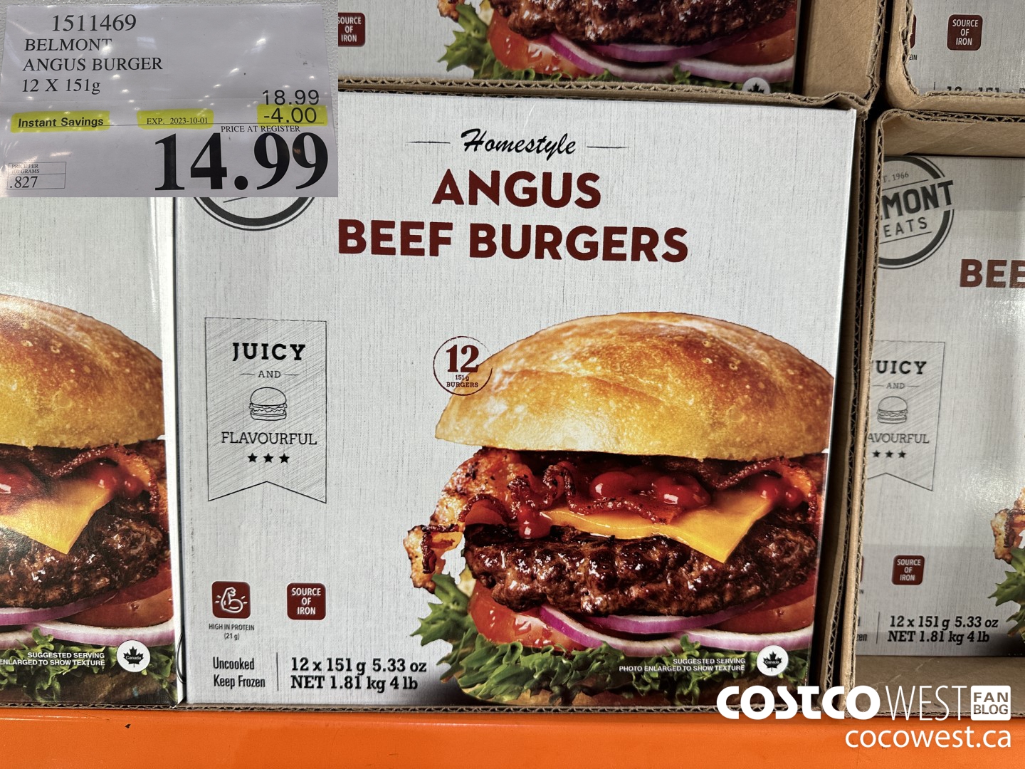 1511469 BELMONT ANGUS BURGER 12 X 151 g ($4.00 INSTANT SAVINGS EXPIRES ON 2023-10-01) $14.99