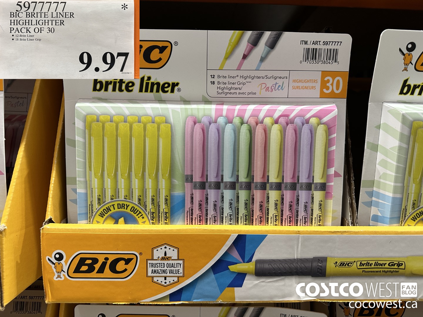 5977777 BIC BRITELINER HIGHLIGHTERS PACK OF 30 $9.97