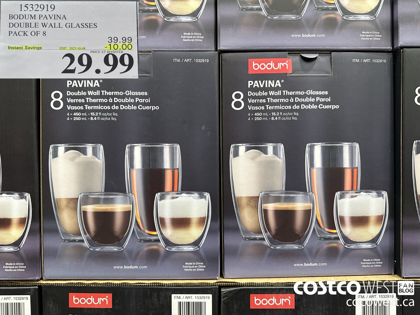 1532919 BODUM PAVINA DOUBLE WALL GLASSES, 8-PIECE SET  ($10.00 INSTANT SAVINGS EXPIRES ON 2023-10-08) $29.99