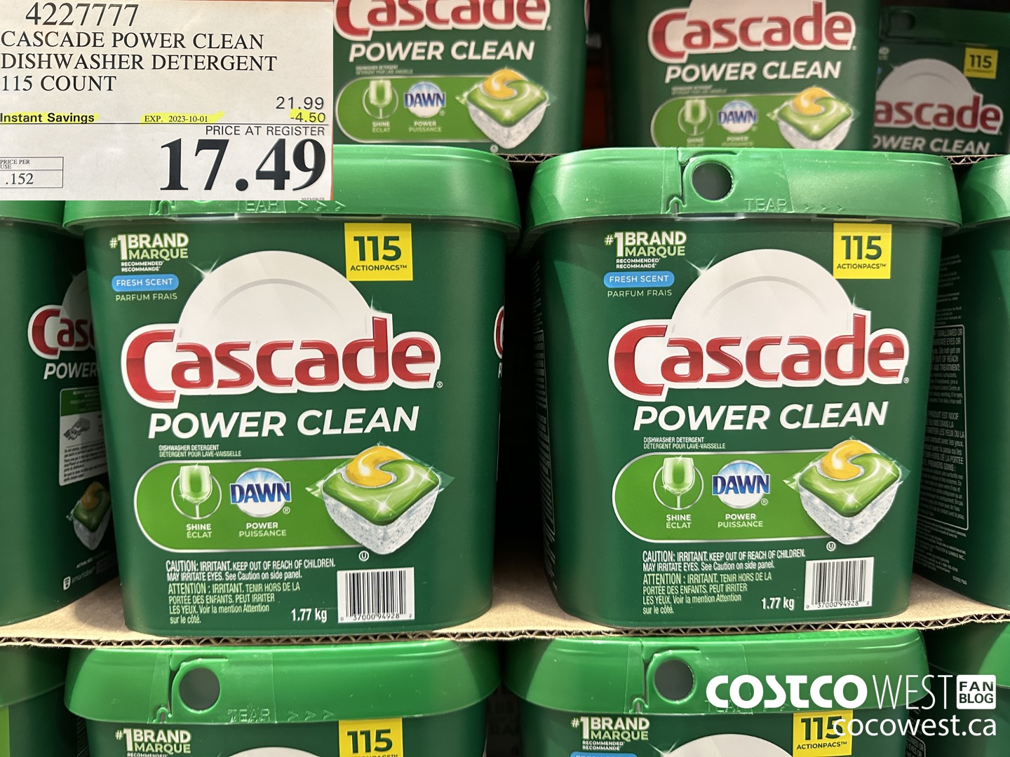 4227777 CASCADE POWER CLEAN DISHWASHER DETERGENT 115 COUNT ($4.50 INSTANT SAVINGS EXPIRES ON 2023-10-01) $17.49
