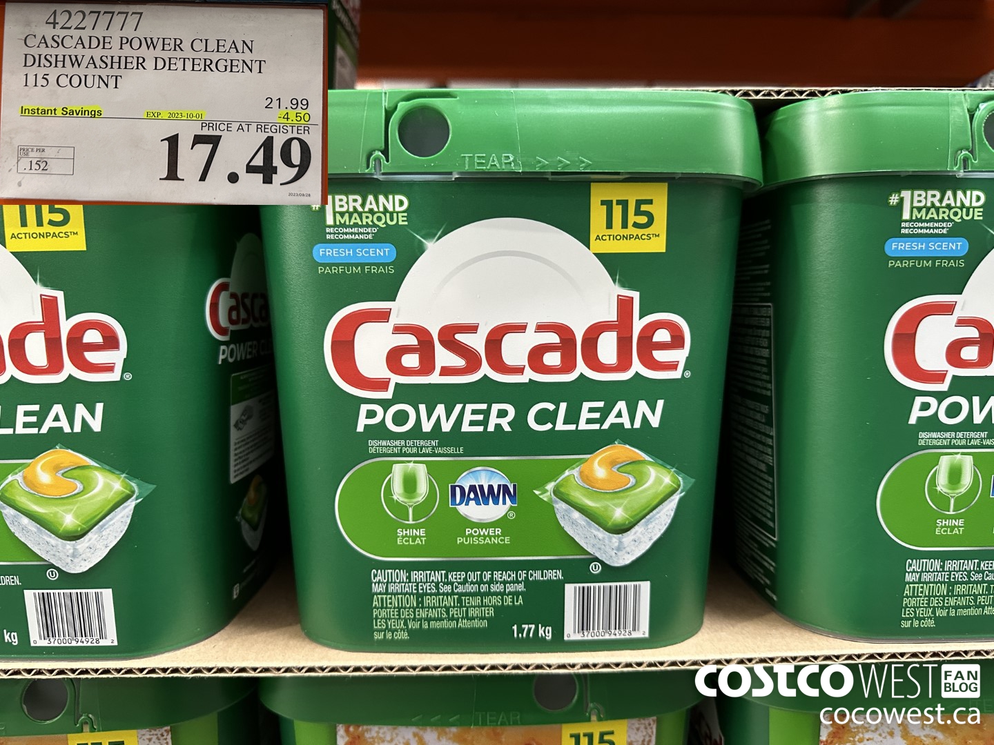 4227777 CASCADE POWER CLEAN DISHWASHER DETERGENT 115 COUNT ($4.50 INSTANT SAVINGS EXPIRES ON 2023-10-01) $17.49