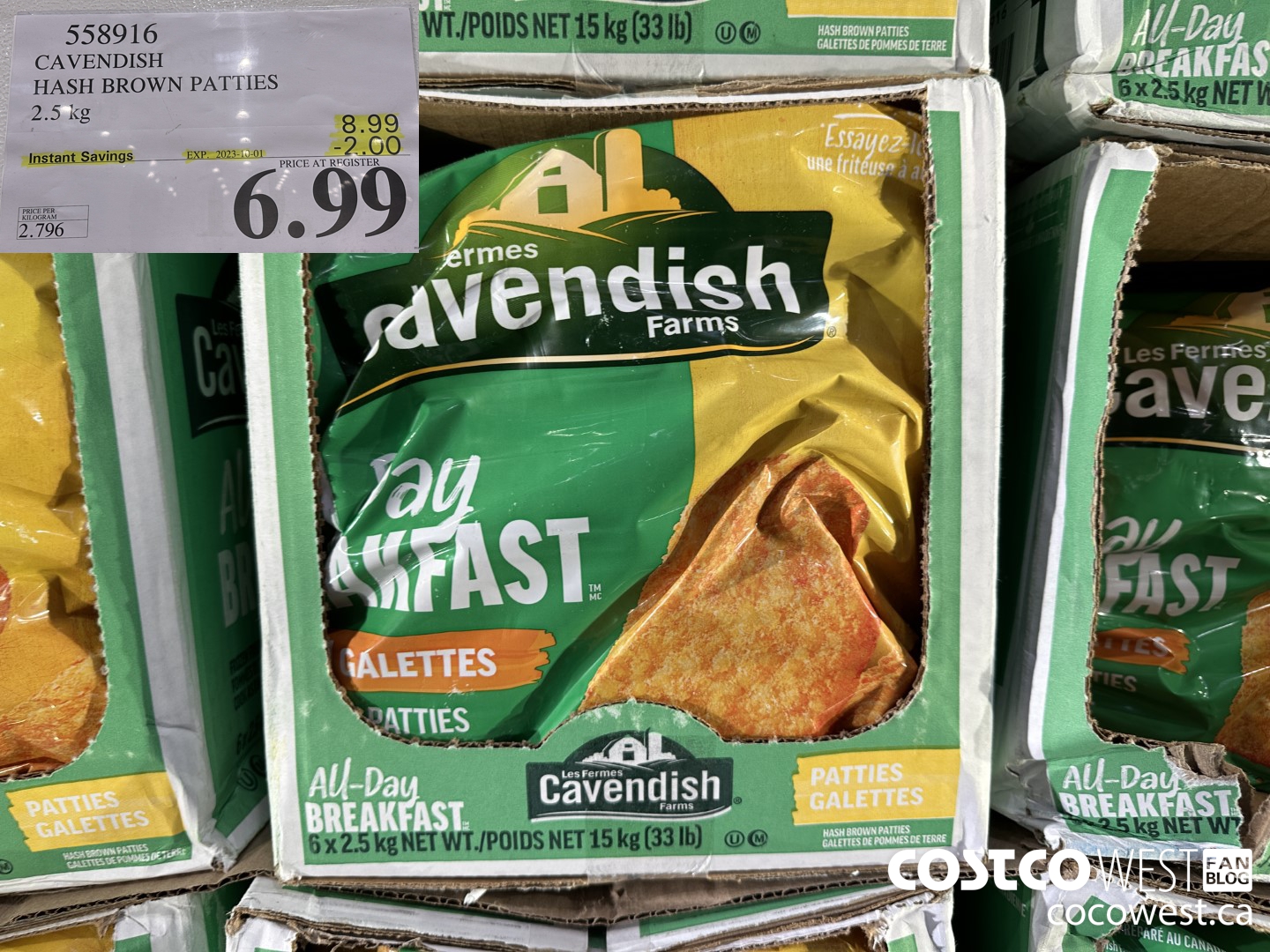 558916 CAVENDISH HASH BROWN PATTIES 2.5 kg ($2.00 INSTANT SAVINGS EXPIRES ON 2023-10-01) $6.99