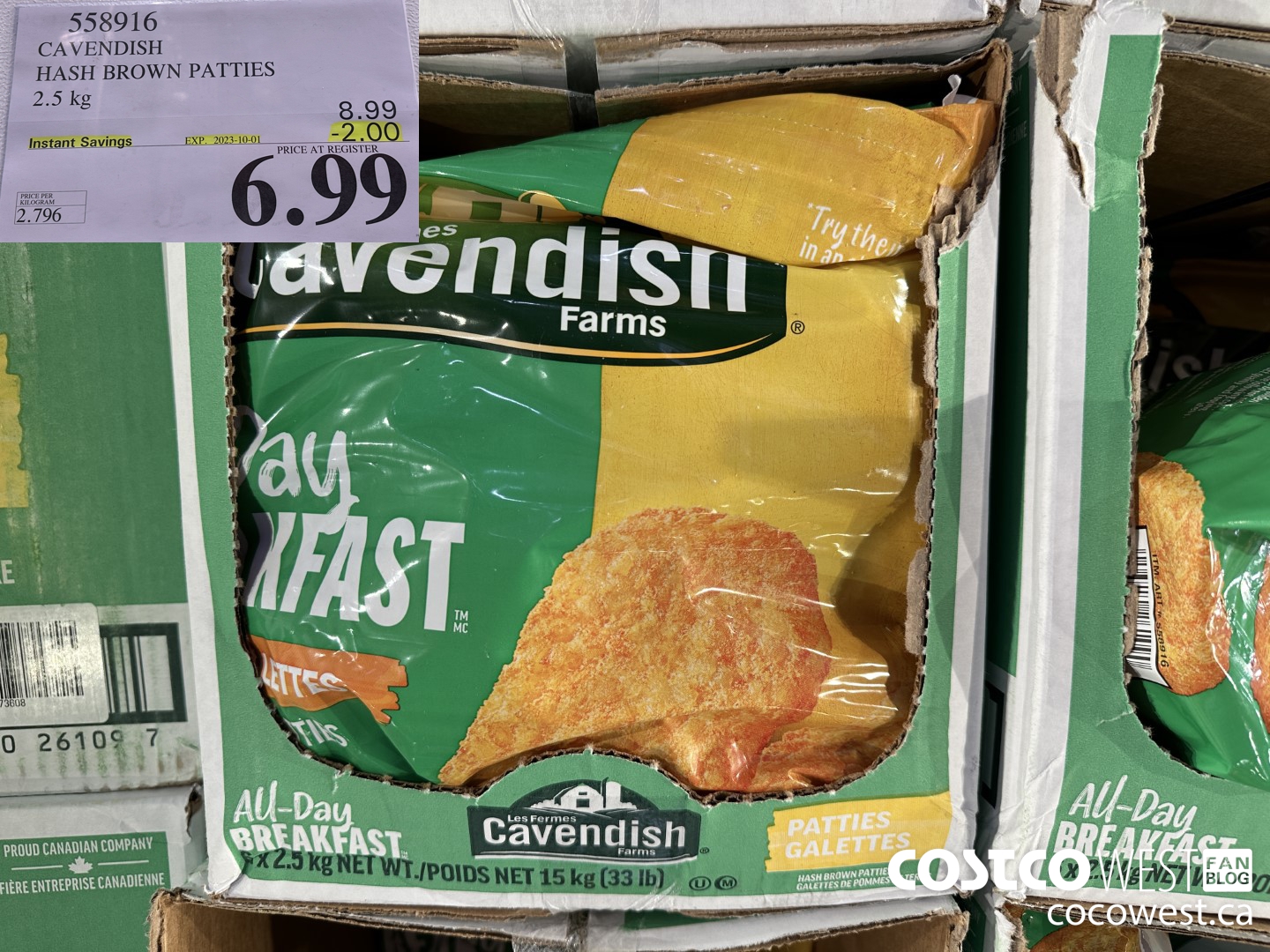 558916 CAVENDISH HASH BROWN PATTIES 2.5 kg ($2.00 INSTANT SAVINGS EXPIRES ON 2023-10-01) $6.99
