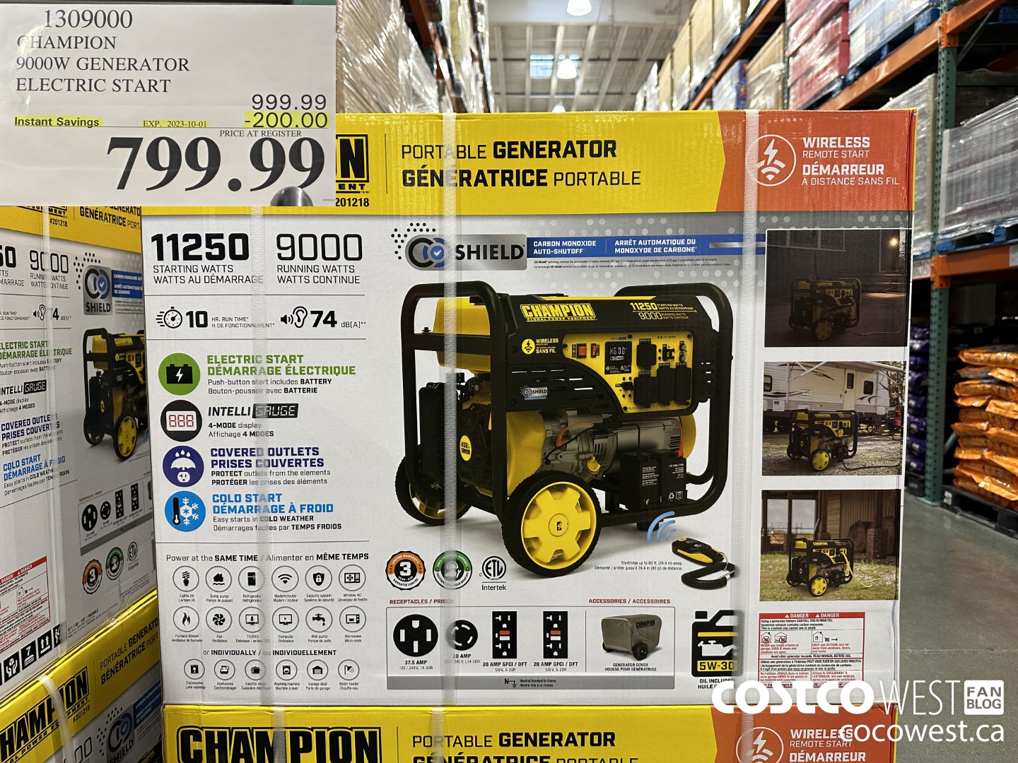 1309000 CHAMPION 9000W GENERATOR ELECTRIC START ($200.00 INSTANT SAVINGS EXPIRES ON 2023-10-01) $799.99