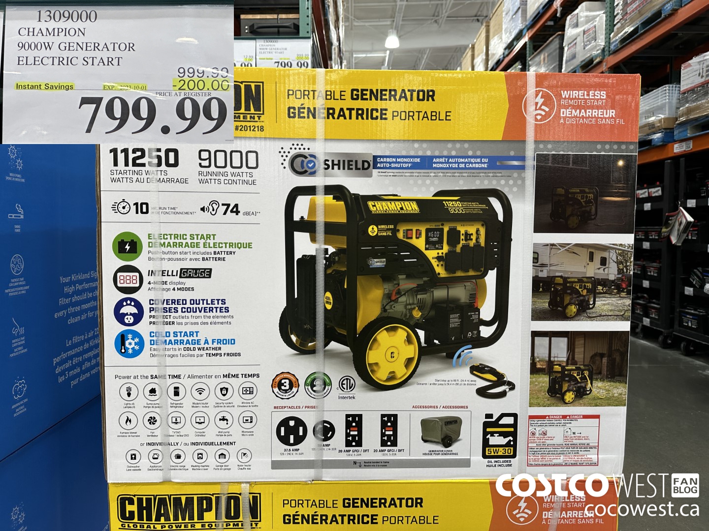 1309000 CHAMPION 9000W GENERATOR ELECTRIC START ($200.00 INSTANT SAVINGS EXPIRES ON 2023-10-01) $799.99