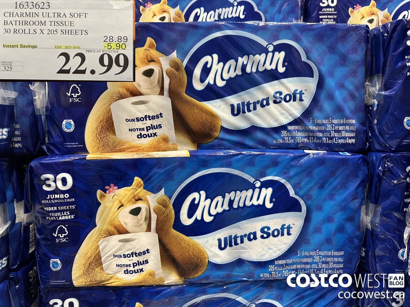1633623 CHARMIN ULTRA SOFT BATHROOM TISSUE 30 ROLLS X 205 SHEETS ($5.90 INSTANT SAVINGS EXPIRES ON 2023-10-01) $22.99