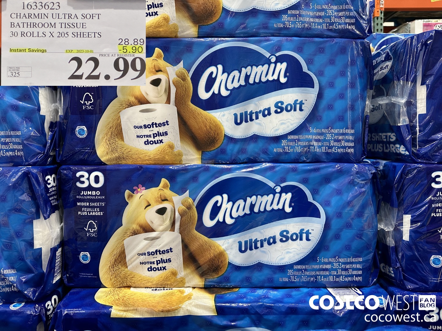 1633623 CHARMIN ULTRA SOFT BATHROOM TISSUE 30 ROLLS X 205 SHEETS ($5.90 INSTANT SAVINGS EXPIRES ON 2023-10-01) $22.99