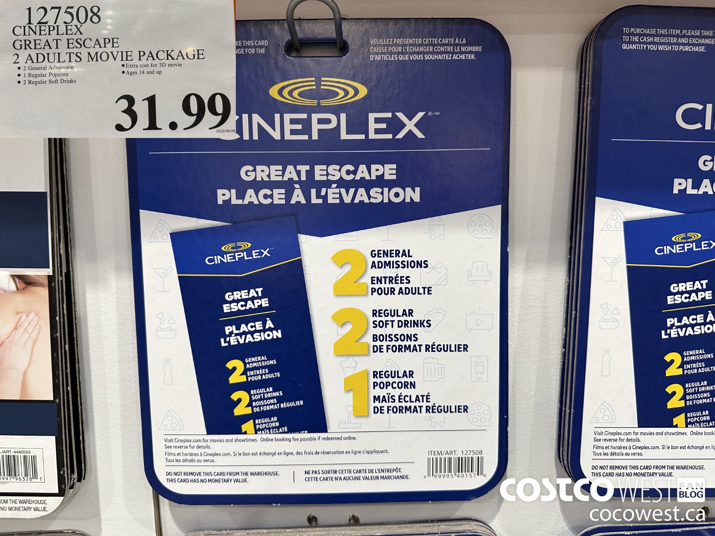 127508 CINEPLEX GREAT ESCAPE 2 ADULTS MOVIE PACKAGE $31.99