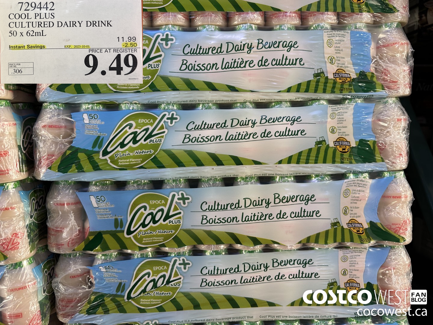 729442 COOL PLUS CULTURED DAIRY DRINK 50 x 62mL ($2.50 INSTANT SAVINGS EXPIRES ON 2023-10-01) $9.49