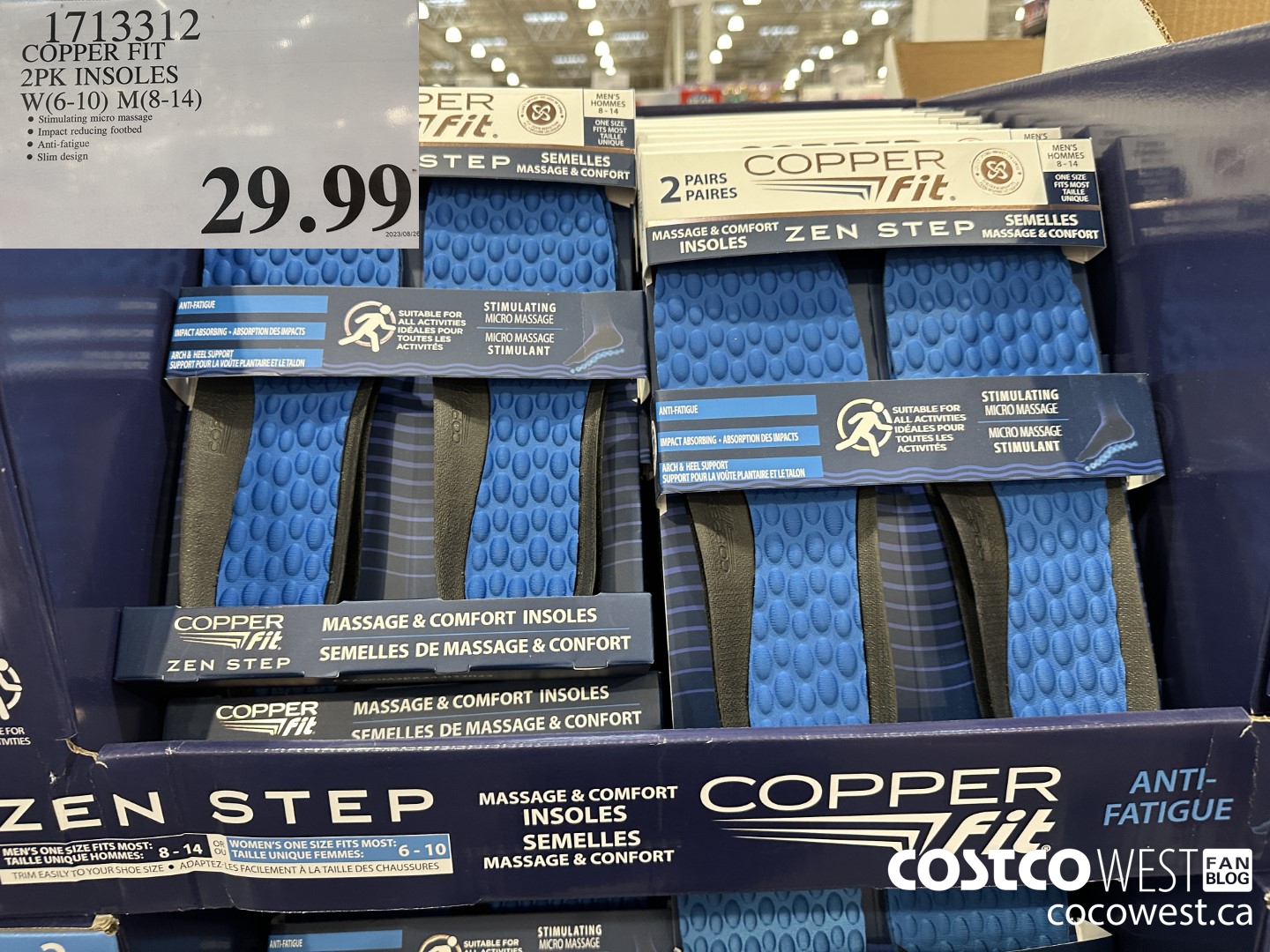 1713312 COPPER FIT INSOLES 2PK W(6-10) M(8-14) $29.99