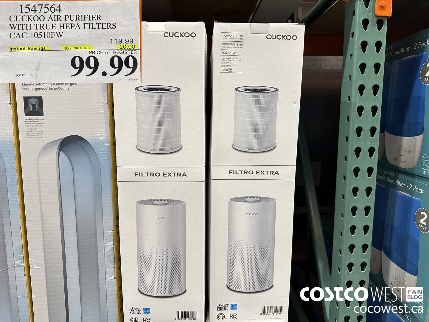 1547564 CUCKOO AIR PURIFIER WITH TRUE HEPA FILTERS CAC-10510FW  ($20.00 INSTANT SAVINGS EXPIRES ON 2023-10-01) $99.99