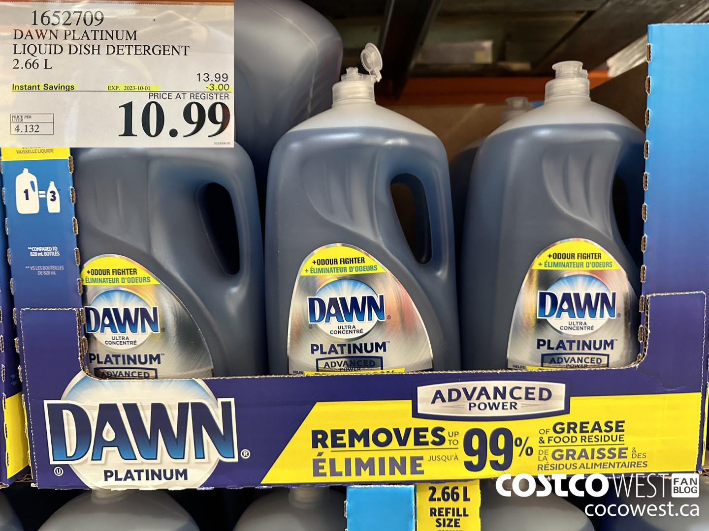 1652709 DAWN PLATINUM LIQUID DISH DETERGENT 2.66L ($3.00 INSTANT SAVINGS EXPIRES ON 2023-10-01) $10.99