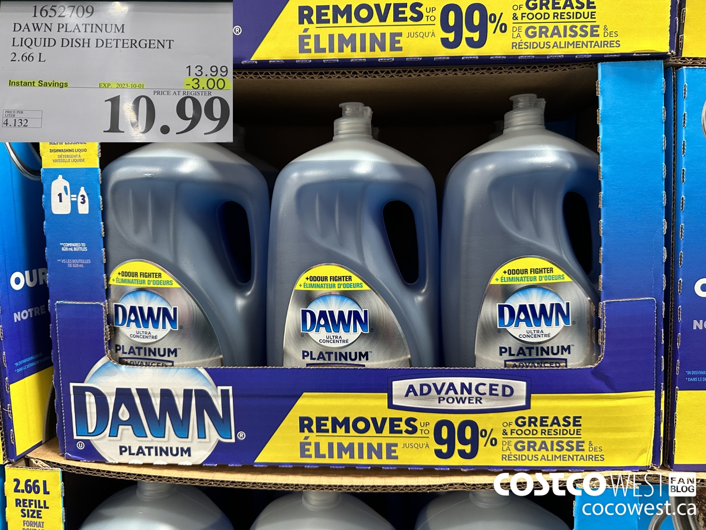 1652709 DAWN PLATINUM LIQUID DISH DETERGENT 2.66L ($3.00 INSTANT SAVINGS EXPIRES ON 2023-10-01) $10.99