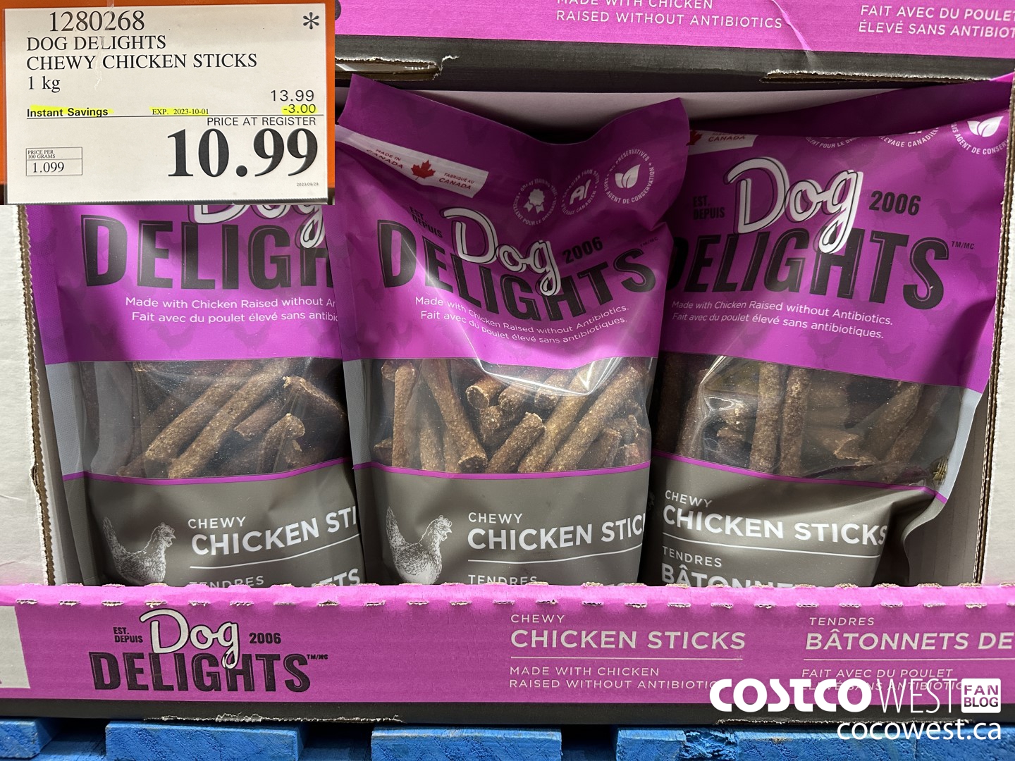 1280268 DOG DELIGHTS CHEWY CHICKEN STICKS 1 KG ($3.00 INSTANT SAVINGS EXPIRES ON 2023-10-01) $10.99