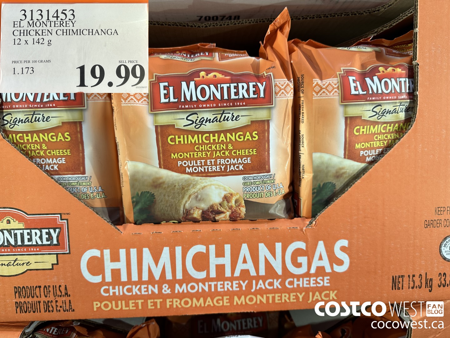 3131453 EL MONTEREY CHICKEN CHIMICHANGA 12 X 142G $19.99