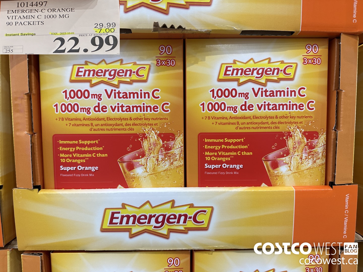1014497 EMERGEN-C ORANGE VITAMIN C 1000 MG 90 PACKETS ($7.00 INSTANT SAVINGS EXPIRES ON 2023-10-01) $22.99