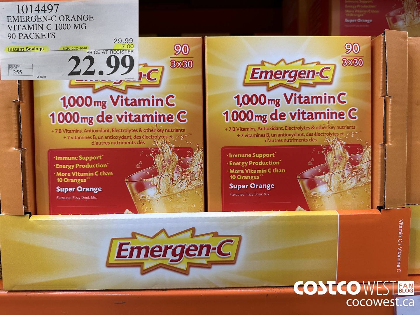 1014497 EMERGEN-C ORANGE VITAMIN C 1000 MG 90 PACKETS ($7.00 INSTANT SAVINGS EXPIRES ON 2023-10-01) $22.99