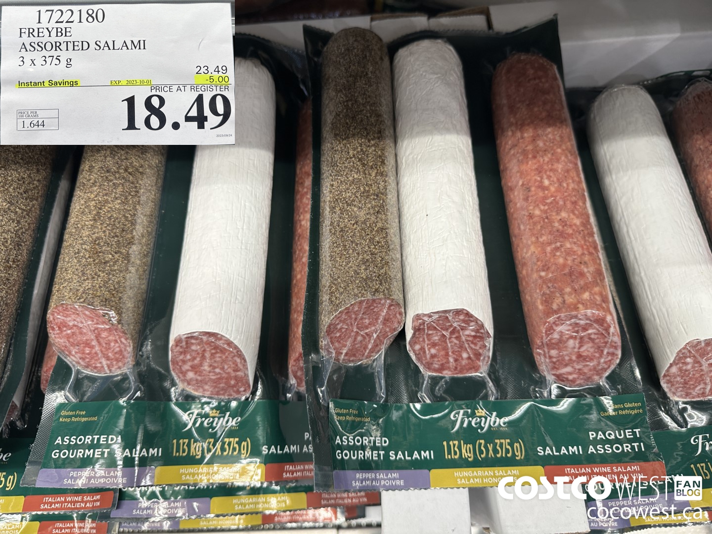 1722180 FREYBE ASSORTED SALAMI 3 x 375 g ($5.00 INSTANT SAVINGS EXPIRES ON 2023-10-01) $18.49