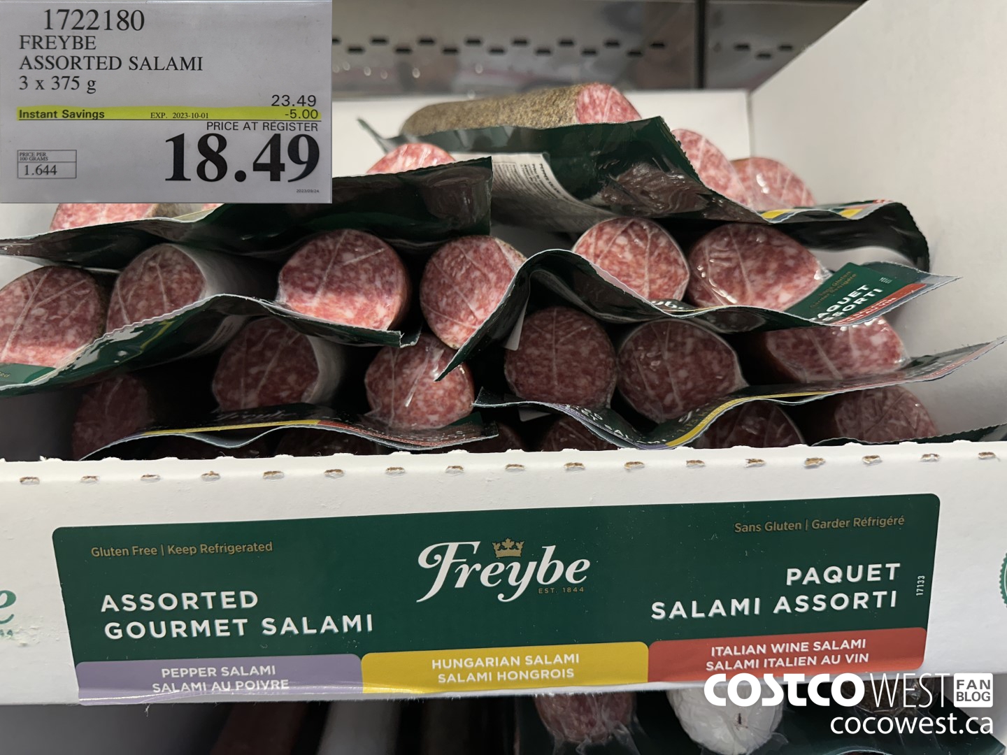 1722180 FREYBE ASSORTED SALAMI 3 x 375 g ($5.00 INSTANT SAVINGS EXPIRES ON 2023-10-01) $18.49