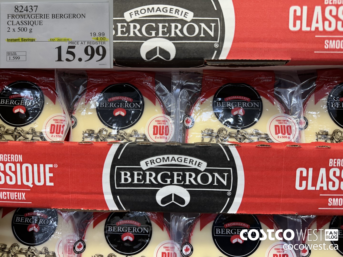 82437 FROMAGERIE BERGERON CLASSIQUE 2 X 500 G ($4.00 INSTANT SAVINGS EXPIRES ON 2023-10-01) $15.99