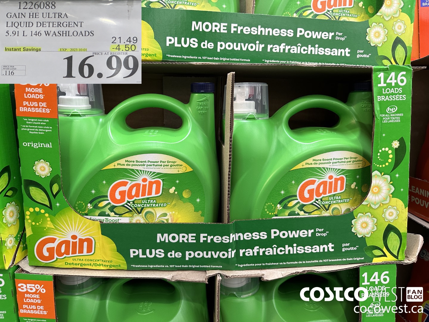 1226088 GAIN HE ULTRA LIQUID DETERGENT 5.91 L 146 WASHLOADS ($4.50 INSTANT SAVINGS EXPIRES ON 2023-10-01) $16.99
