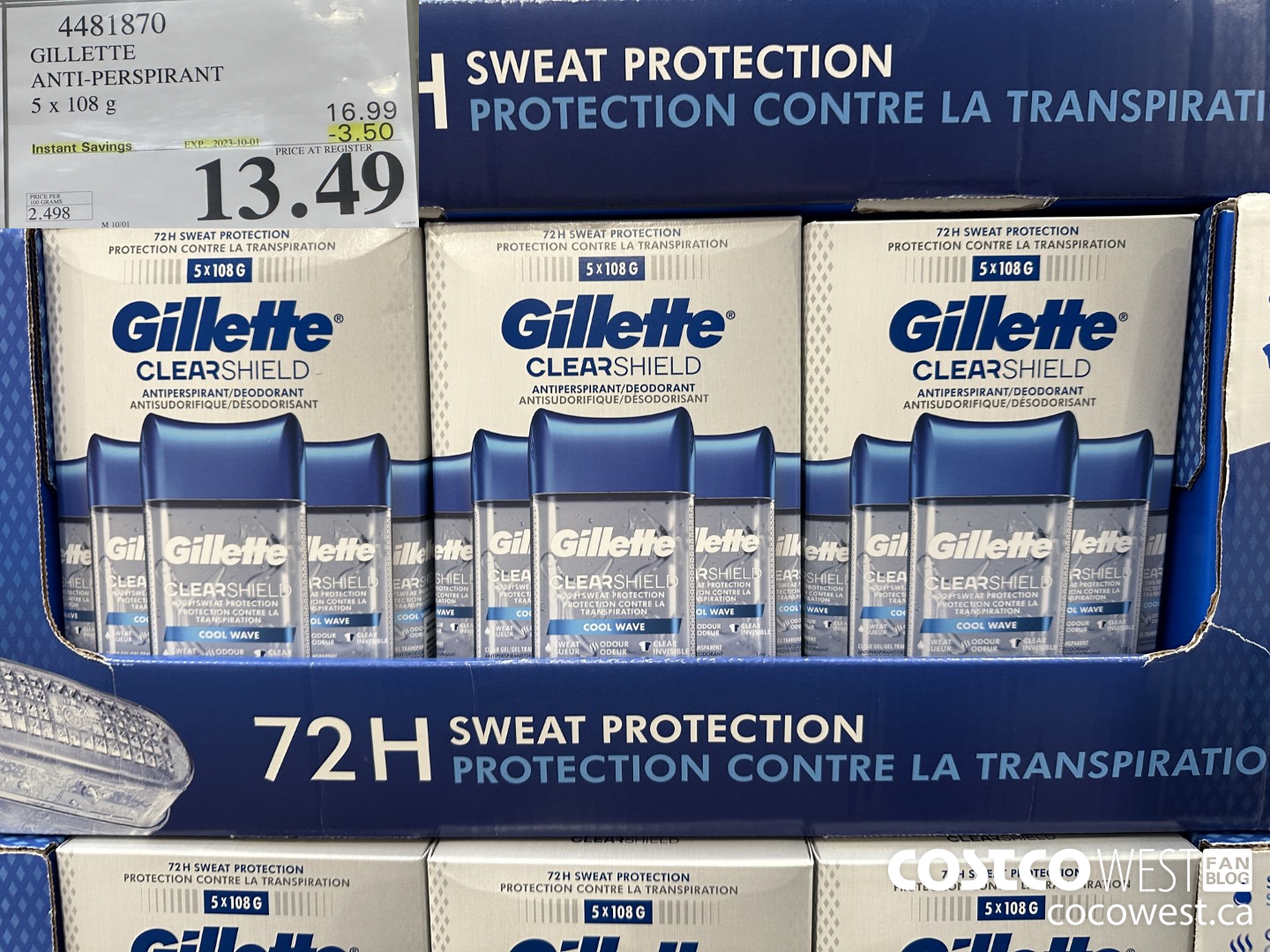 4481870 GILLETTE ANTI-PERSPIRANT 5 x 108 g ($3.50 INSTANT SAVINGS EXPIRES ON 2023-10-01) $13.49