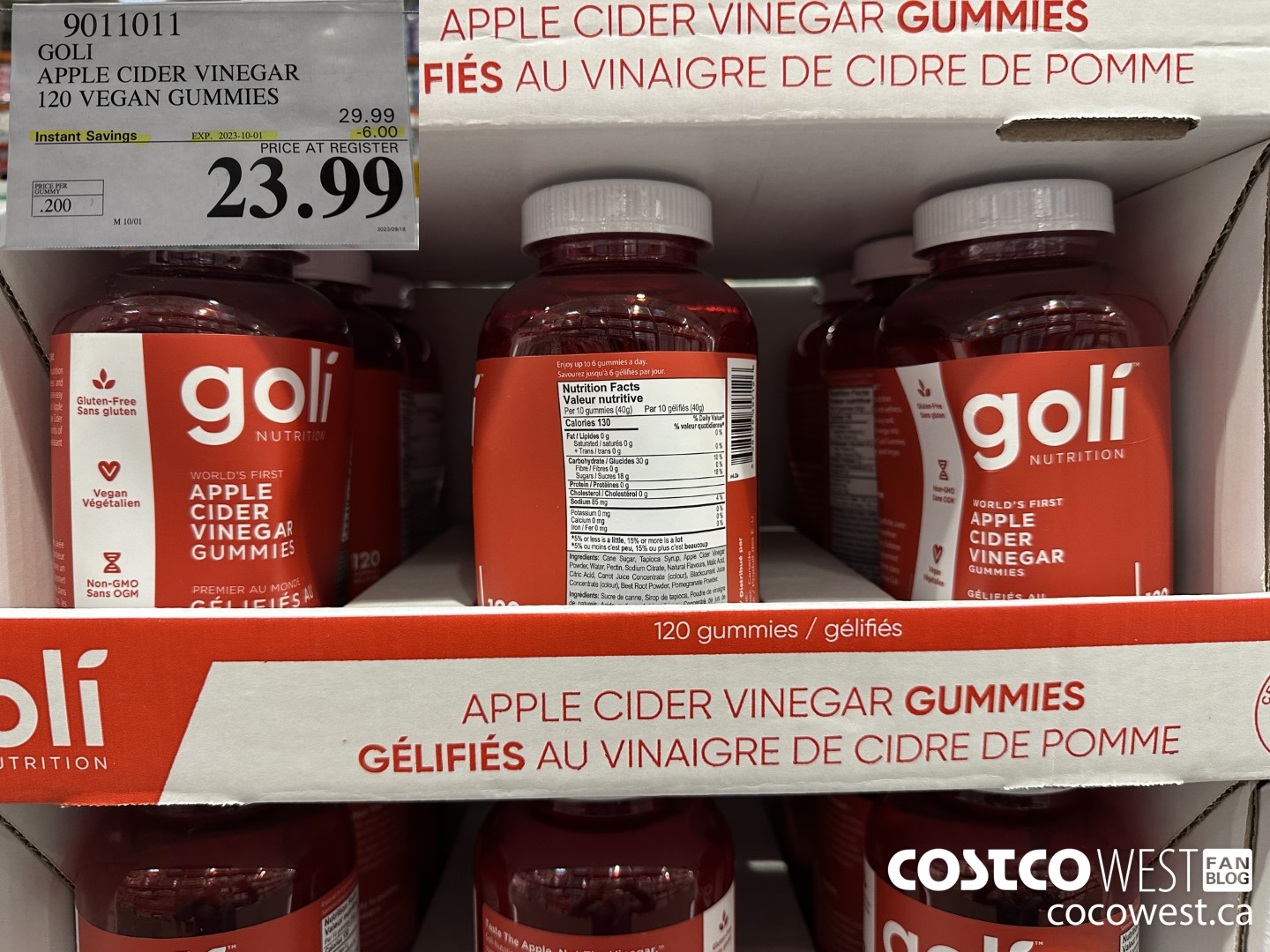 9011011 GOLI APPLE CIDER VINEGAR 120 VEGAN GUMMIES ($6.00 INSTANT SAVINGS EXPIRES ON 2023-10-01) $23.99