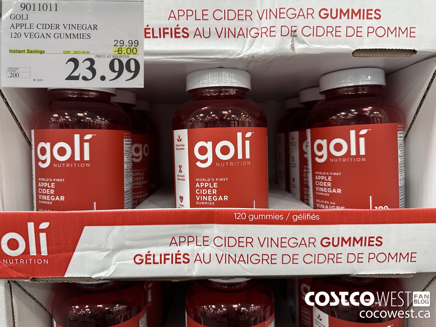 9011011 GOLI APPLE CIDER VINEGAR 120 VEGAN GUMMIES ($6.00 INSTANT SAVINGS EXPIRES ON 2023-10-01) $23.99