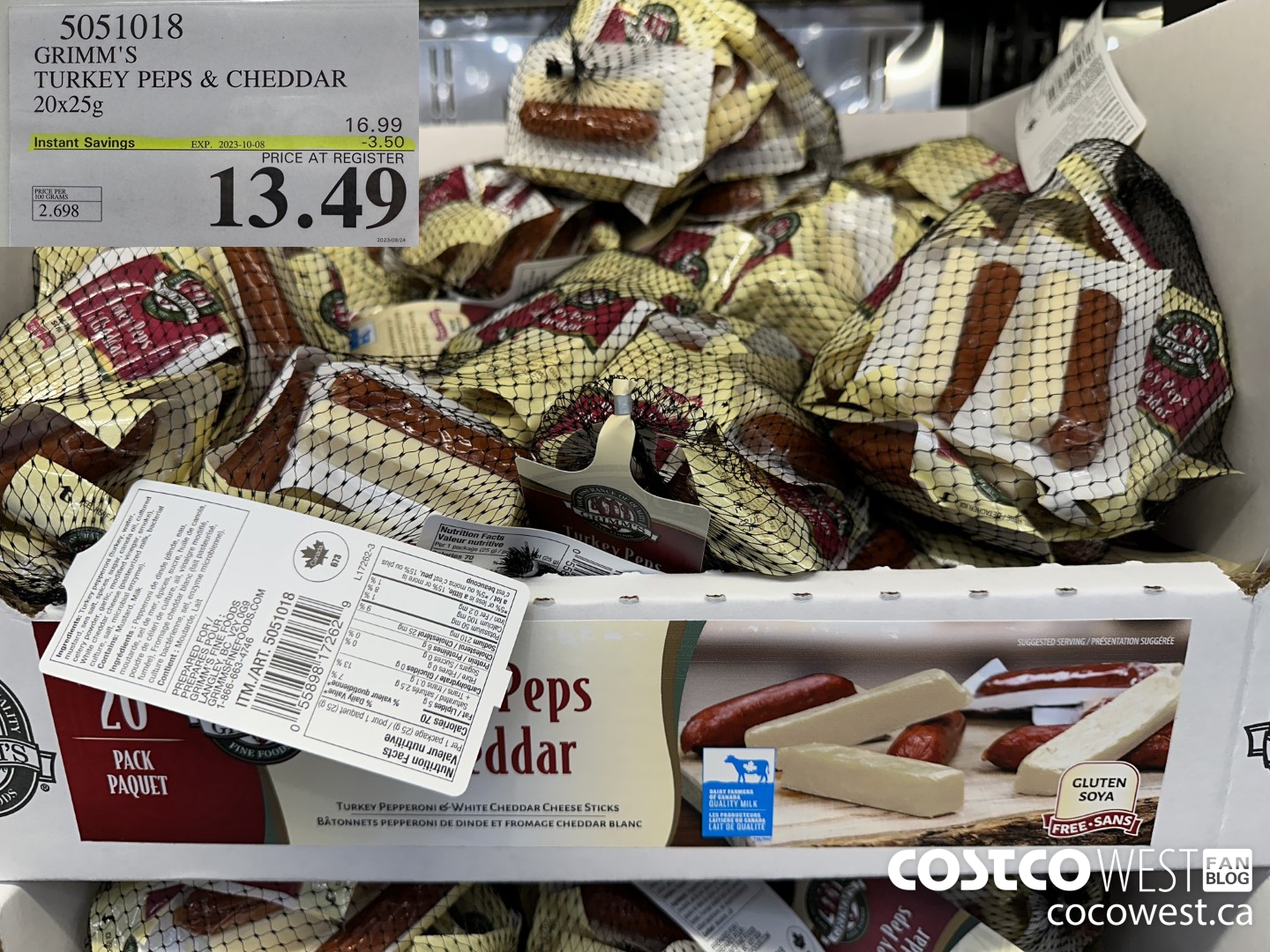 5051018 GRIMM'S TURKEY PEPS & CHEDDAR 20X25G ($3.50 INSTANT SAVINGS EXPIRES ON 2023-10-08) $13.49