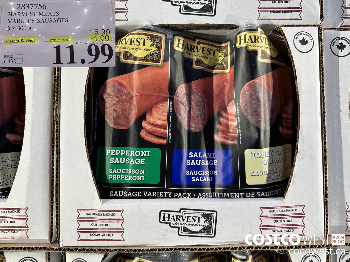 2837756 HARVEST MEATS VARIETY SAUSAGES 3 X 300 G ($4.00 INSTANT SAVINGS EXPIRES ON 2023-10-01) $11.99