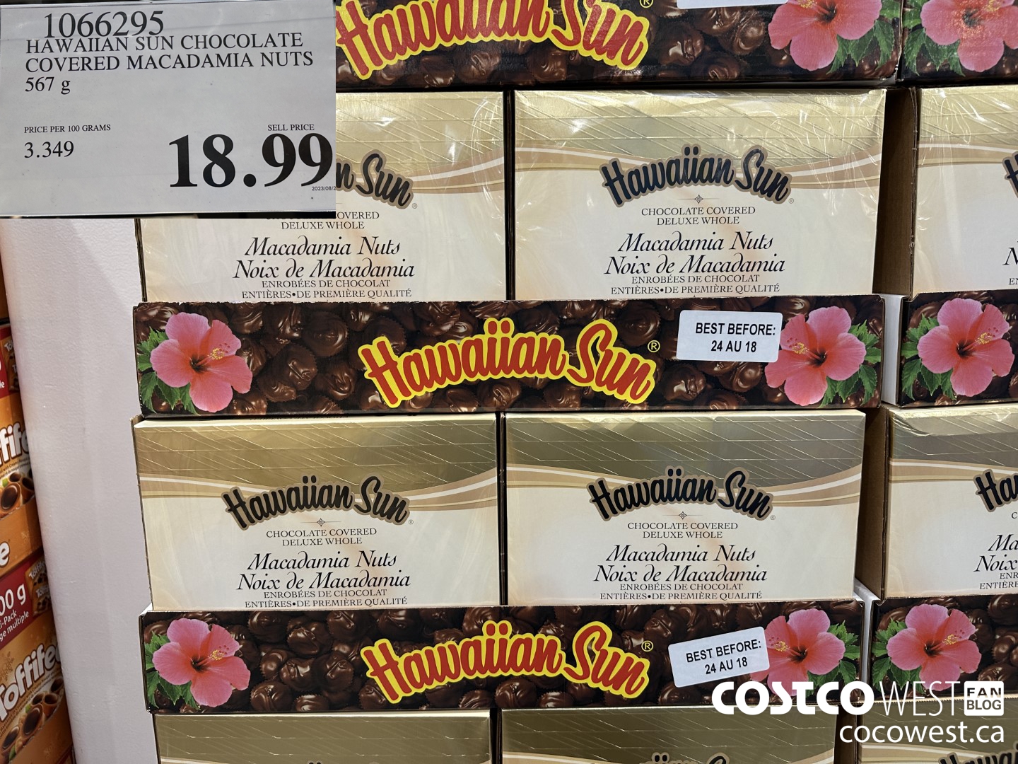 1066295 HAWAIIAN SUN CHOCOLATE COVERED MACADAMIA NUTS 567 g $18.99