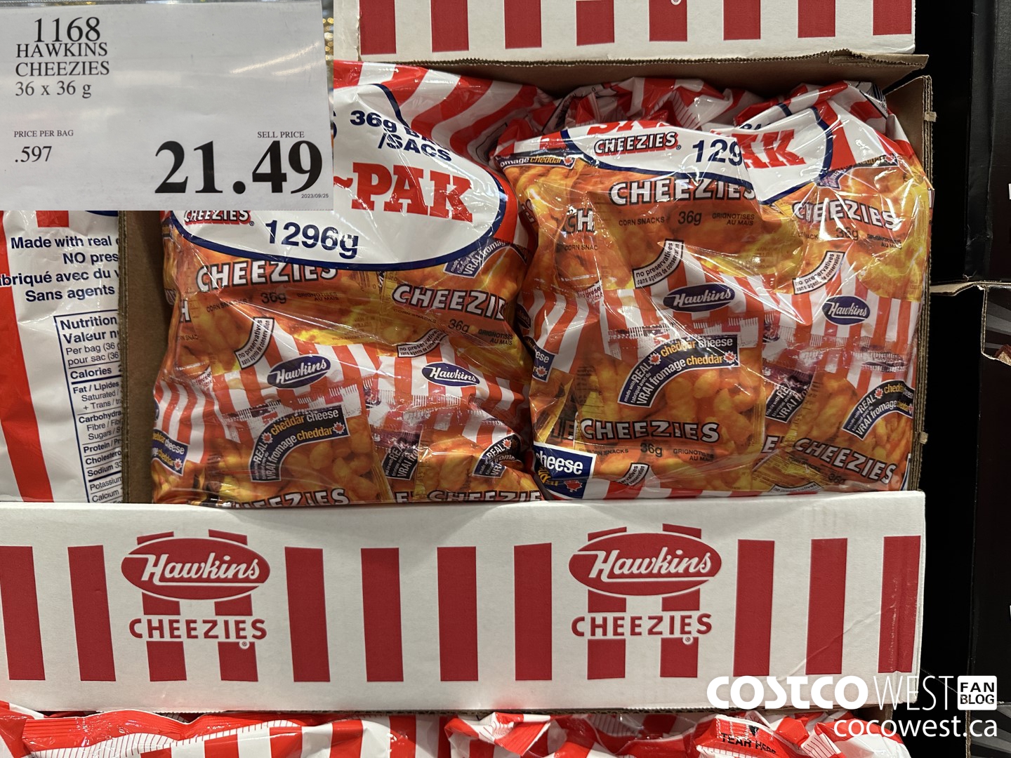 1168 HAWKINS CHEEZIES 36 X 36G $21.49