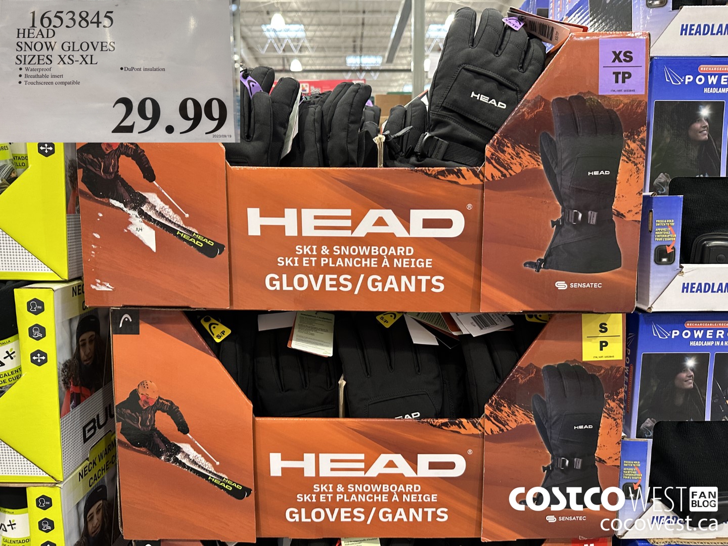 1653845 HEAD SNOW GLOVES SIZES XS-XXL $29.99