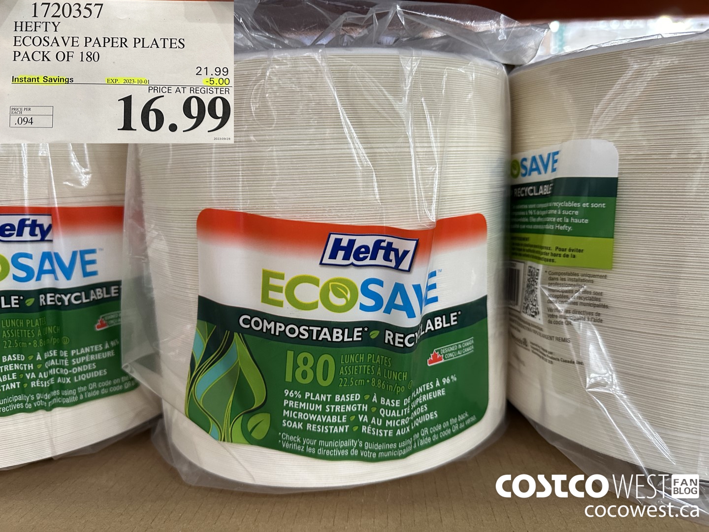 1720357 HEFTY ECOSAVE PAPER PLATES PACK OF 180 ($5.00 INSTANT SAVINGS EXPIRES ON 2023-10-01) $16.99