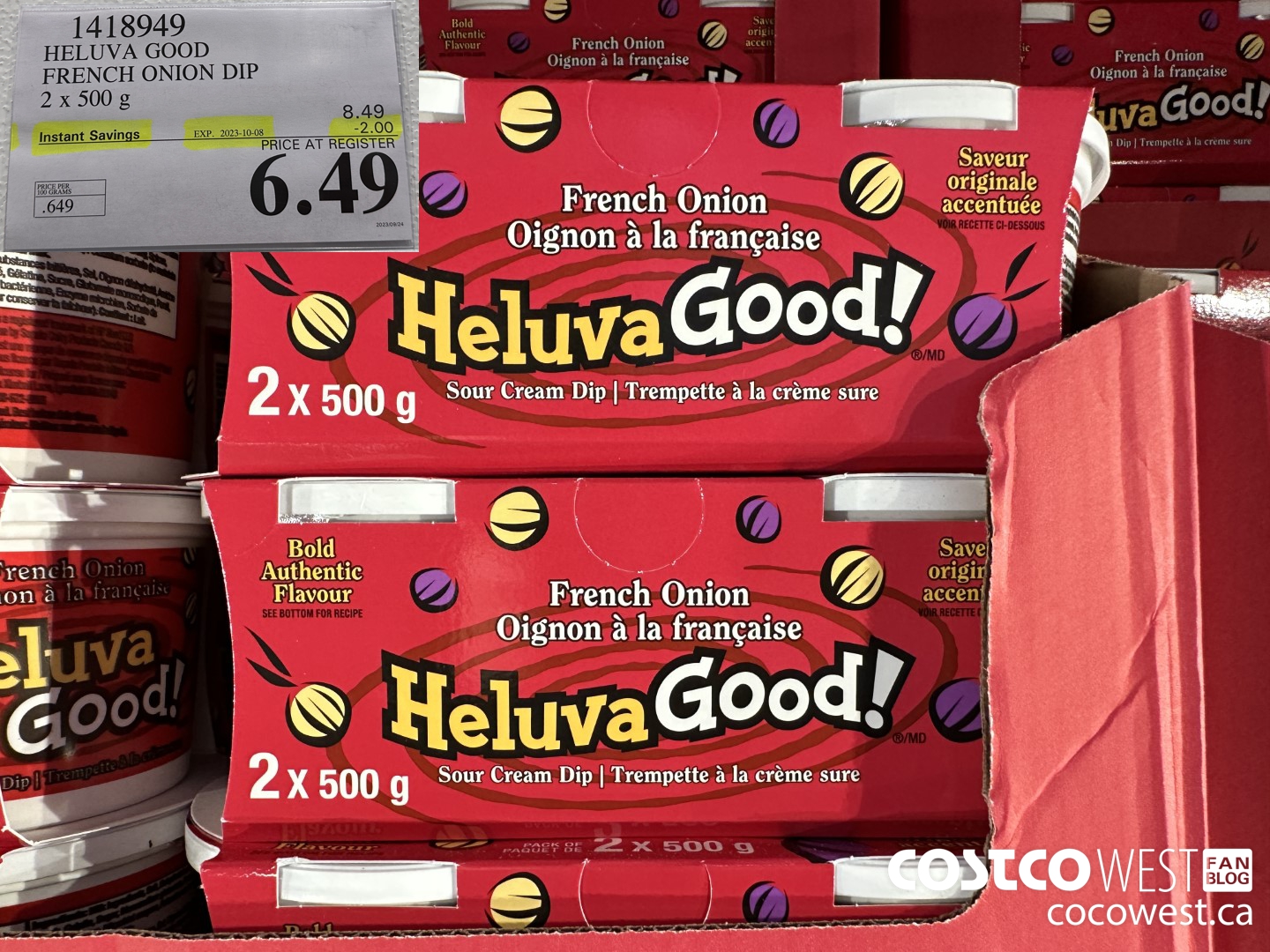 1418949 HELUVA GOOD FRENCH ONION DIP 2 x 500g ($2.00 INSTANT SAVINGS EXPIRES ON 2023-10-08) $6.49