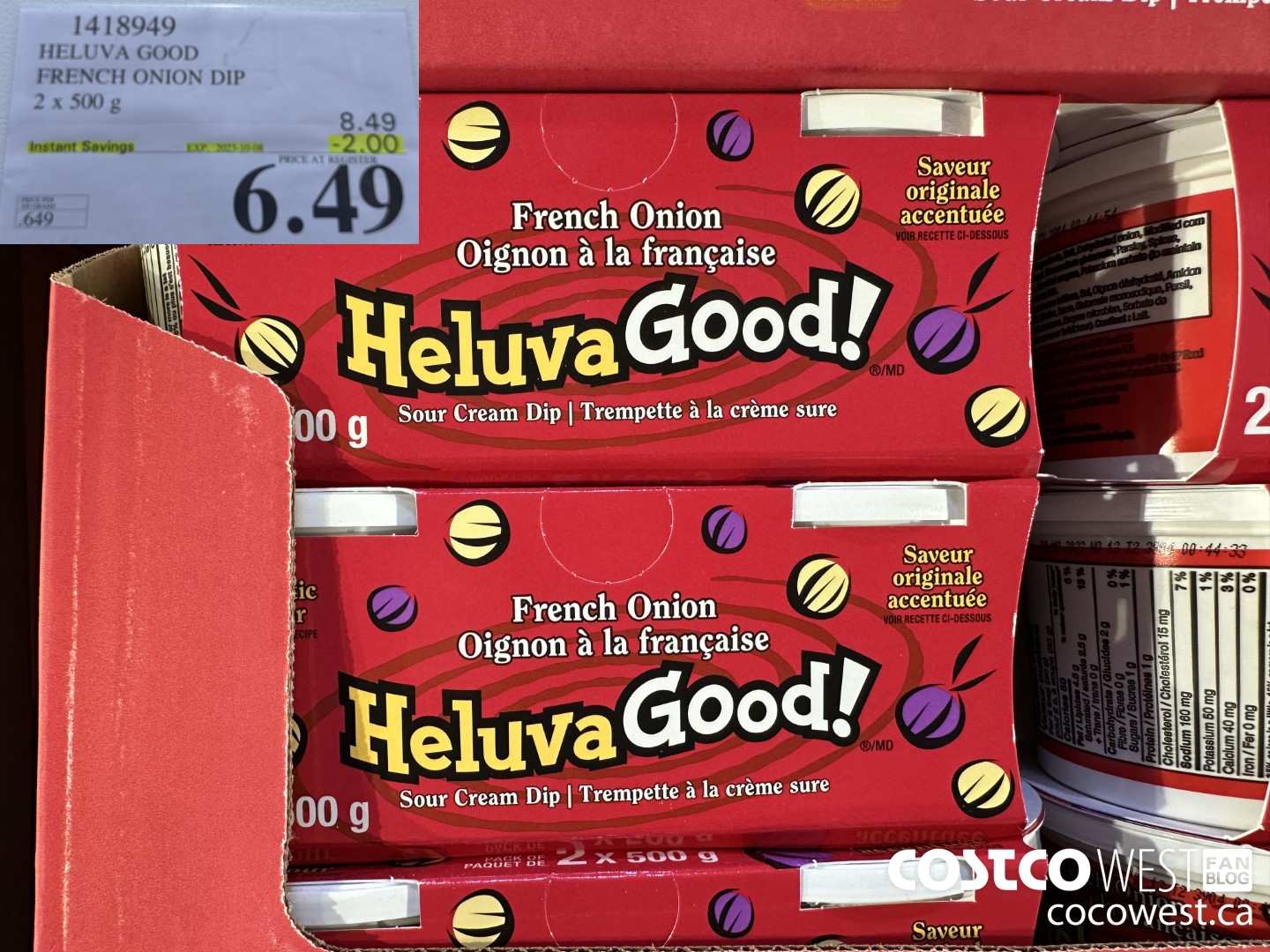 1418949 HELUVA GOOD FRENCH ONION DIP 2 x 500g ($2.00 INSTANT SAVINGS EXPIRES ON 2023-10-08) $6.49