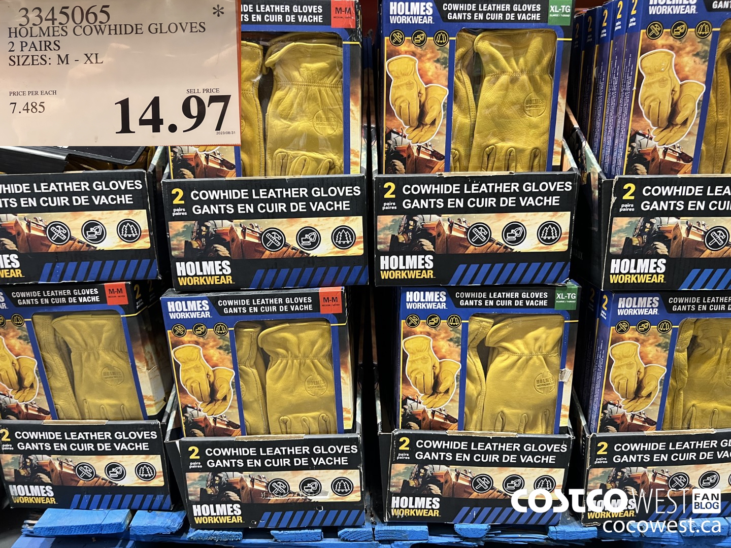 3345065 HOLMES COWHIDE GLOVES PACK OF 2 SIZES: M - XL  $14.97