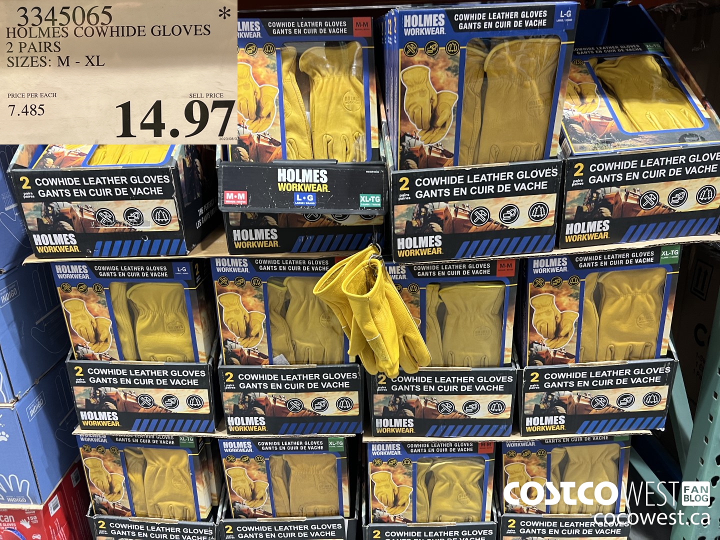 3345065 HOLMES COWHIDE GLOVES PACK OF 2 SIZES: M - XL  $14.97